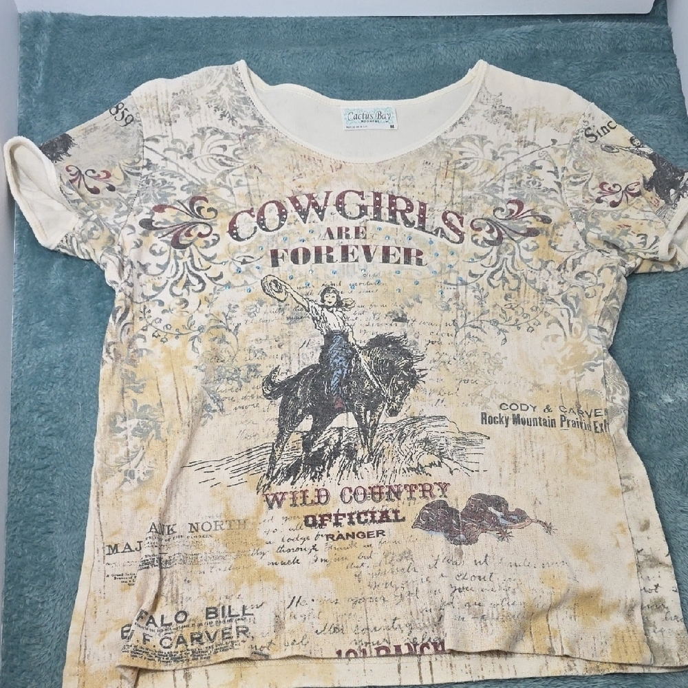 Cactus Bay Vintage Y2k "Cowgirls Are Forever" Studded Graphic Tee